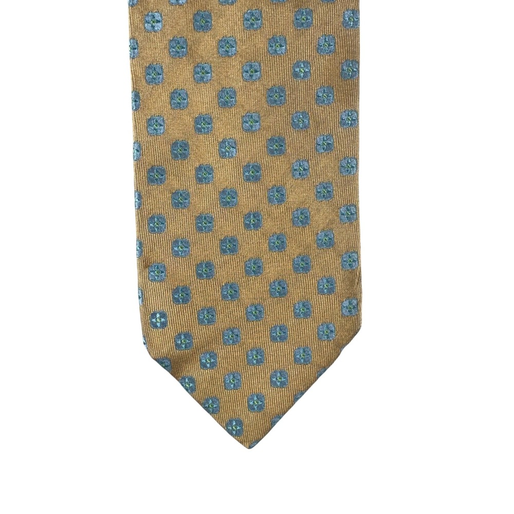 Vintage Paul Stuart Silk Tie Gold Yellow Floral Medallion Geometric Mens 3.5"